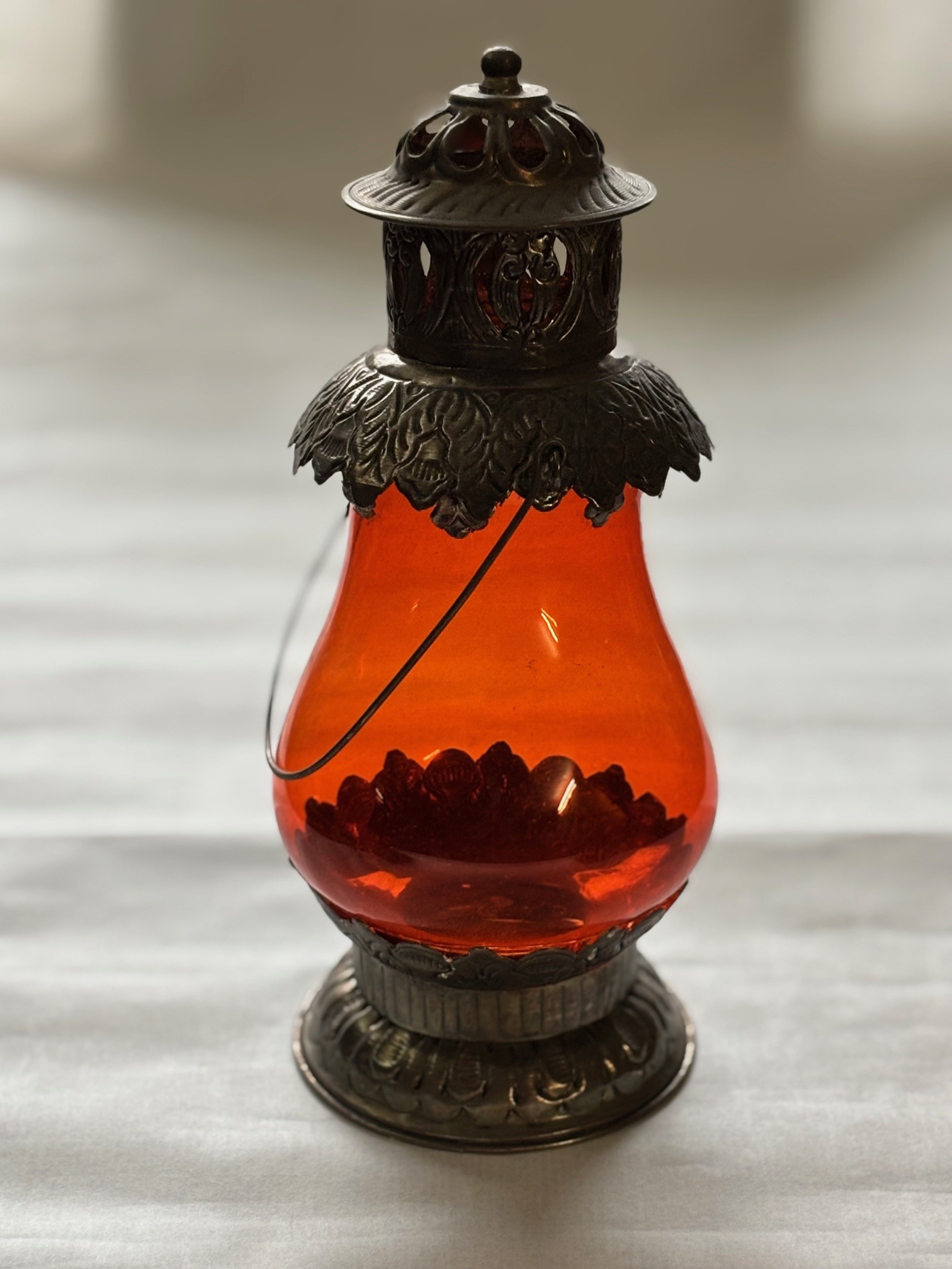Orange Lantern Glass Candleholder